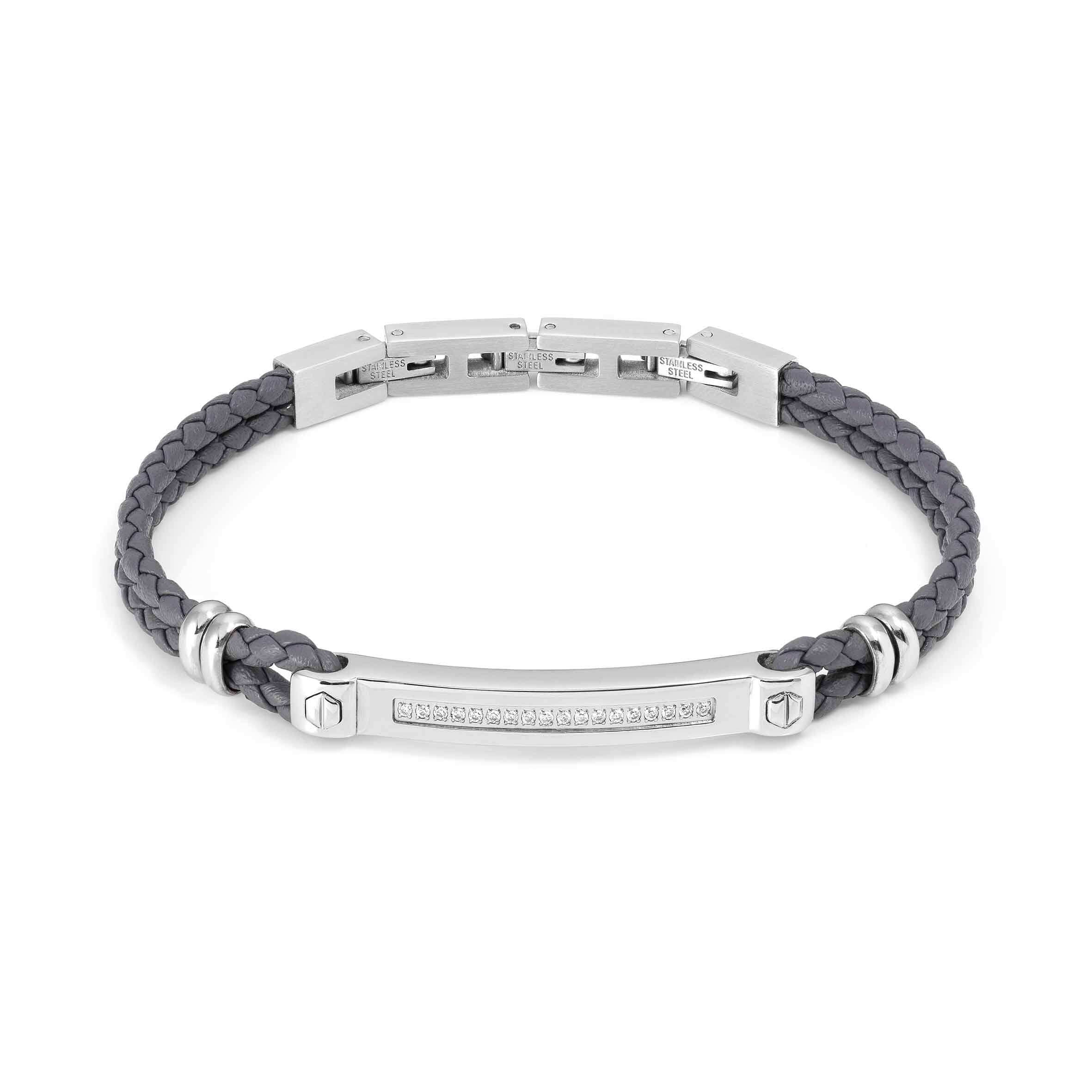Manvision Bracelet With Grey Vegan Leather & White CZ