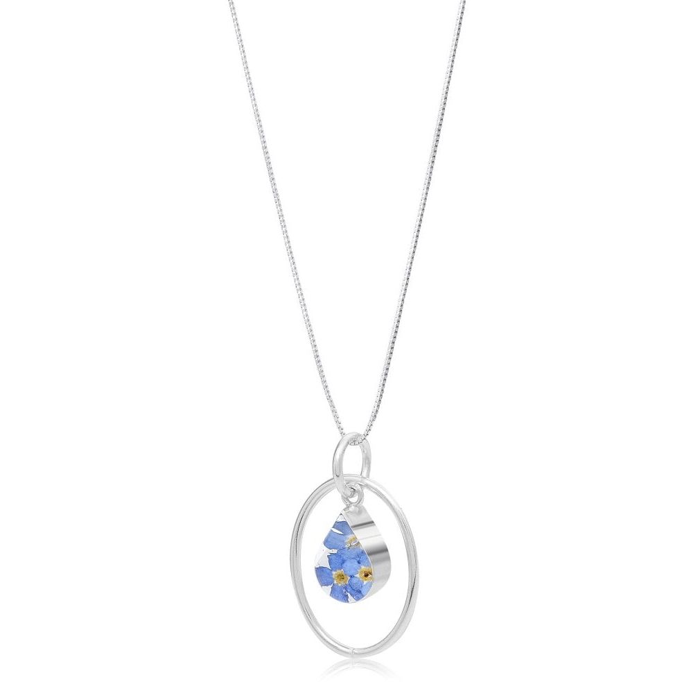 Silver Pendant - Forget Me Not - Silver Oval Surround