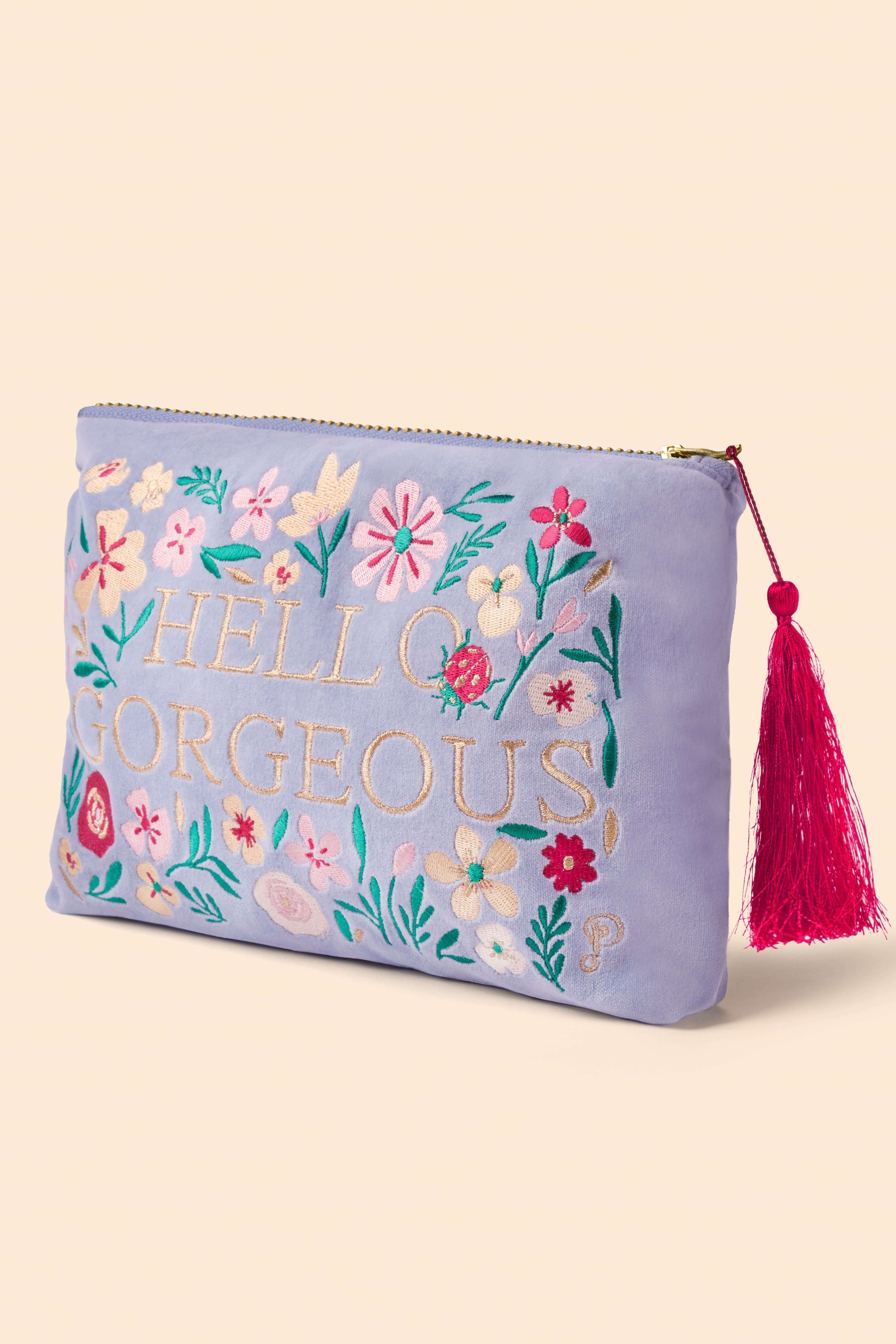Hello Gorgeous Velvet Zip Pouch - Denim