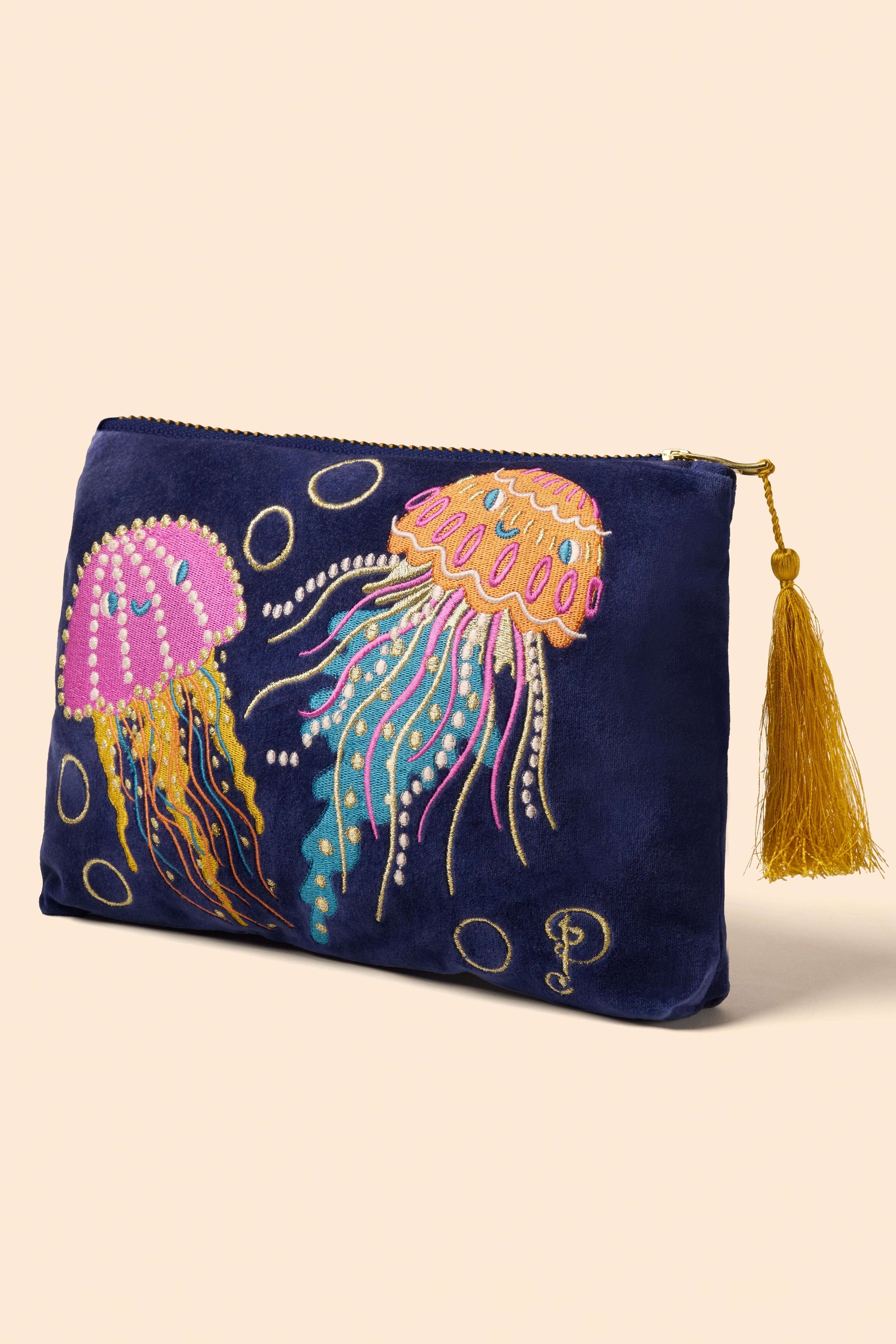 Jolly Jellies Velvet Zip Pouch - Navy