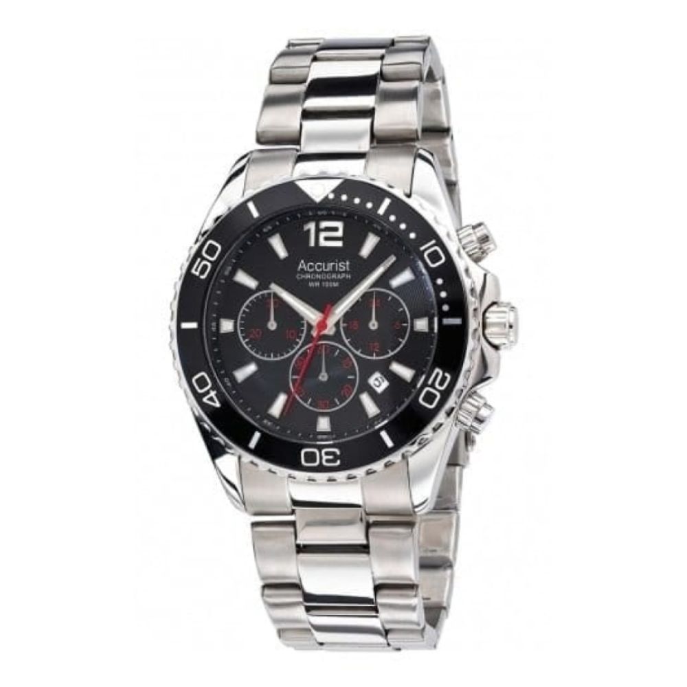 Stainless Steel Black & Red Chronograph Gents Watch