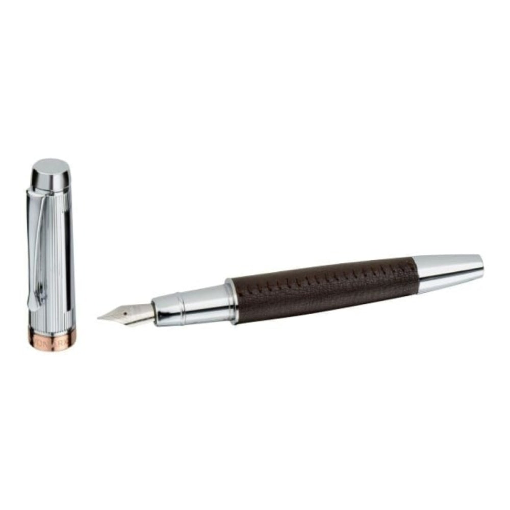 Classic Fountain Pen With Brown Base & Silver & Rose Gold Lid