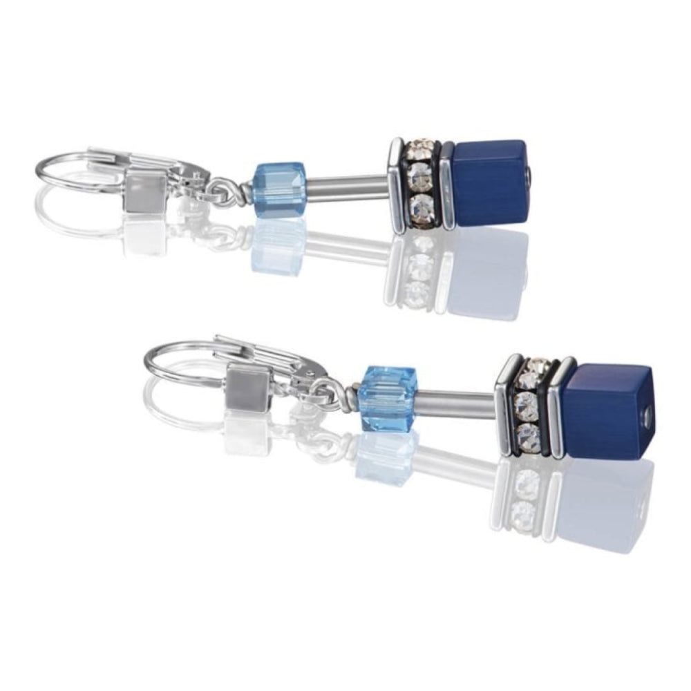 Geo Cube Blue-Aqua Pierced Earrings