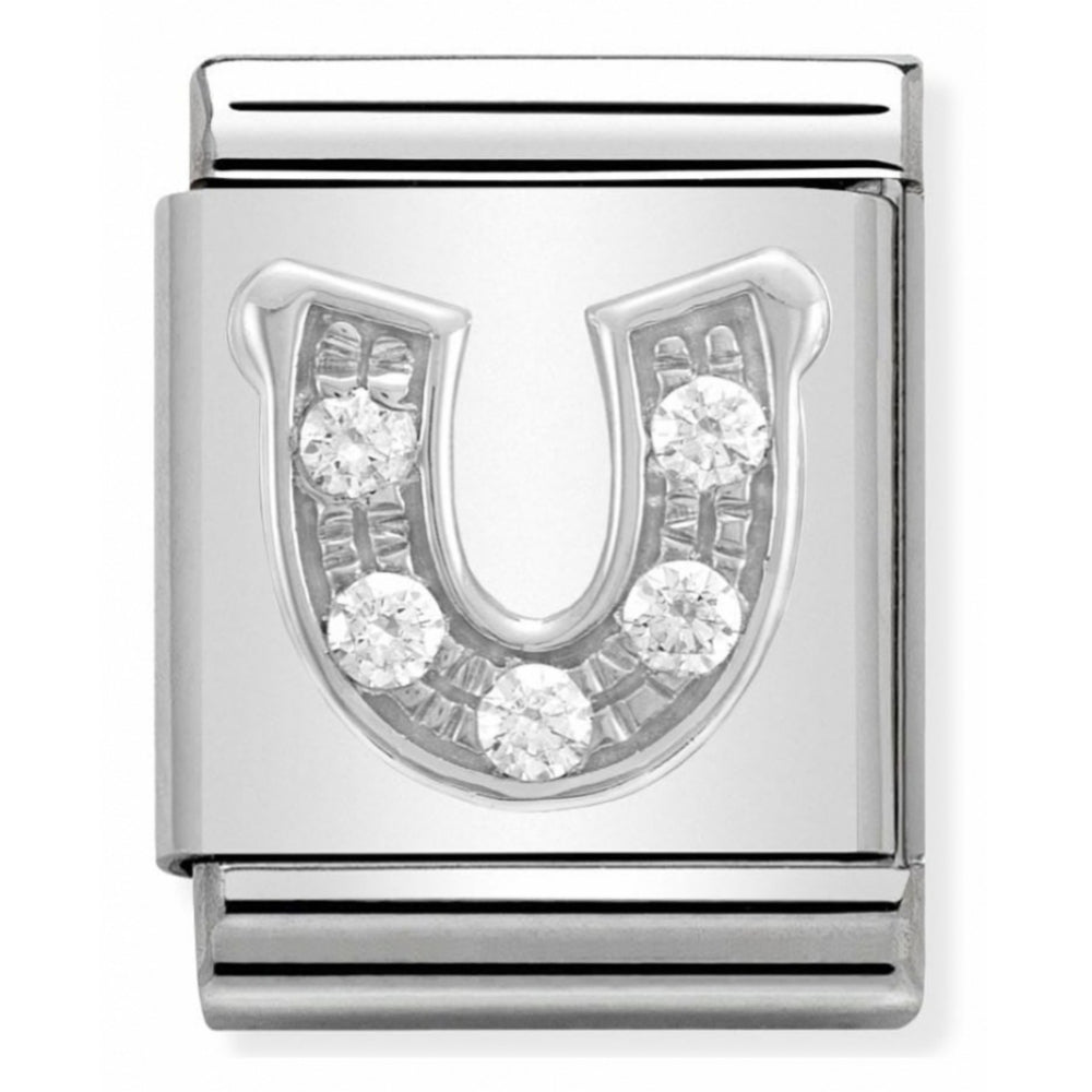 Composable Big Stainless Steel, Sterling Silver, & Cubic Zirconia Horseshoe Charm