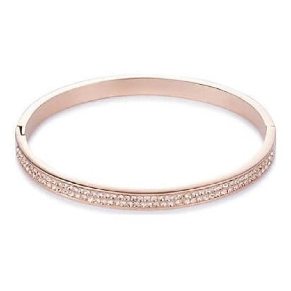 Rose Gold Tone Bangle with Click Closure & Peach Swarovski Crystals