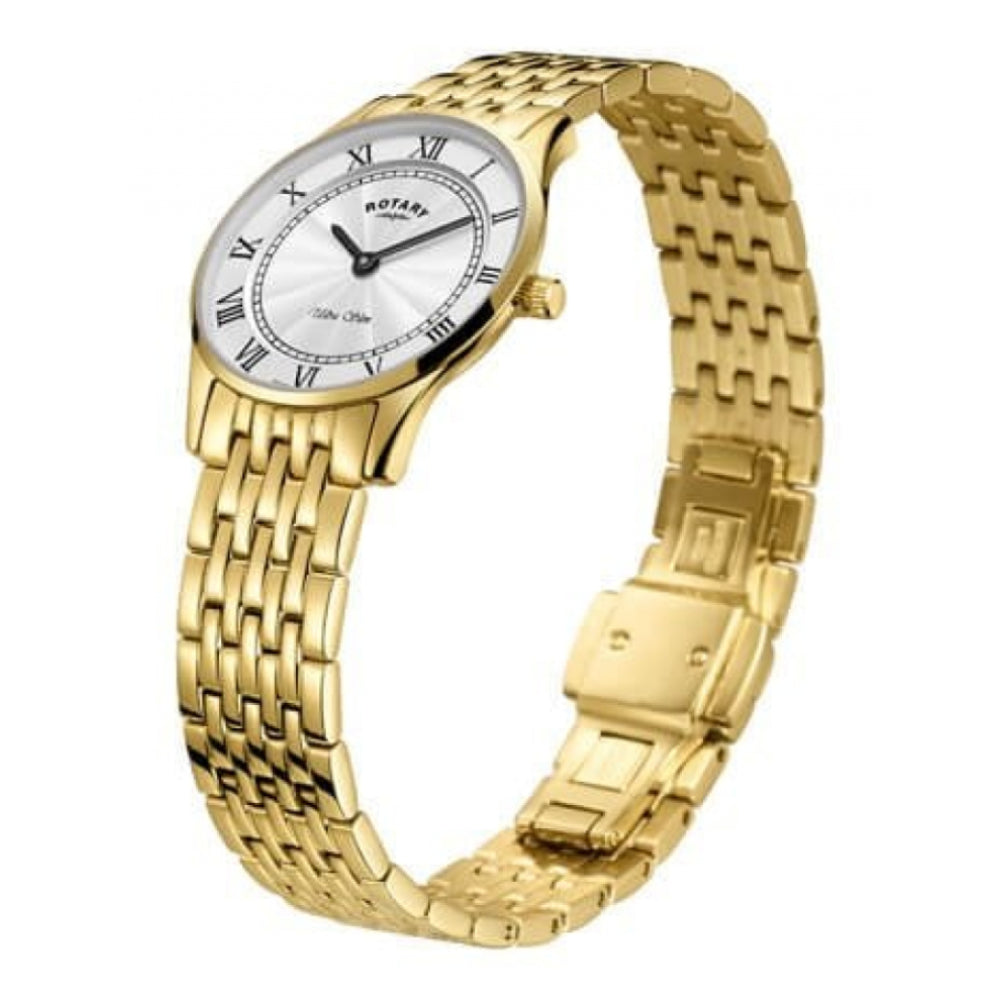 Ultra Slim Gold Tone Case White Dial & Bracelet Strap Ladies Watch