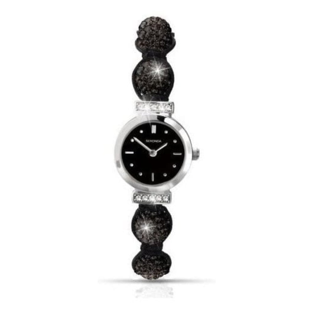 Ladies Black Crystalla Cord Watch