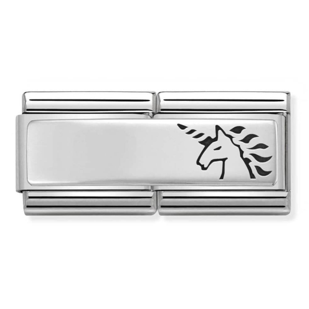 Classic Double Engraved Steel & 925 Silver Custom Unicorn Link