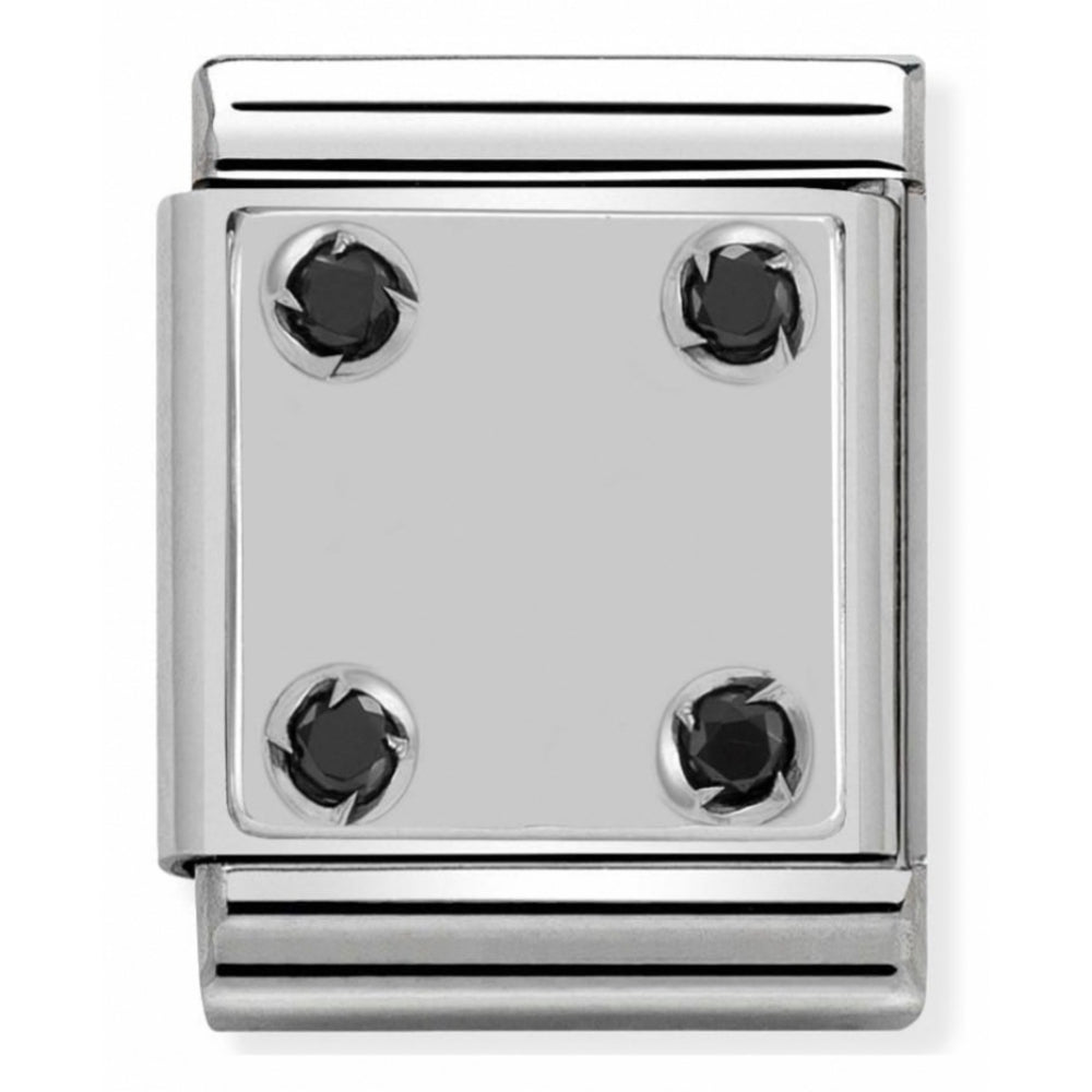 Composable Big Stainless Steel, Sterling Silver & 4 Cubic Zirconia Plaque Charm