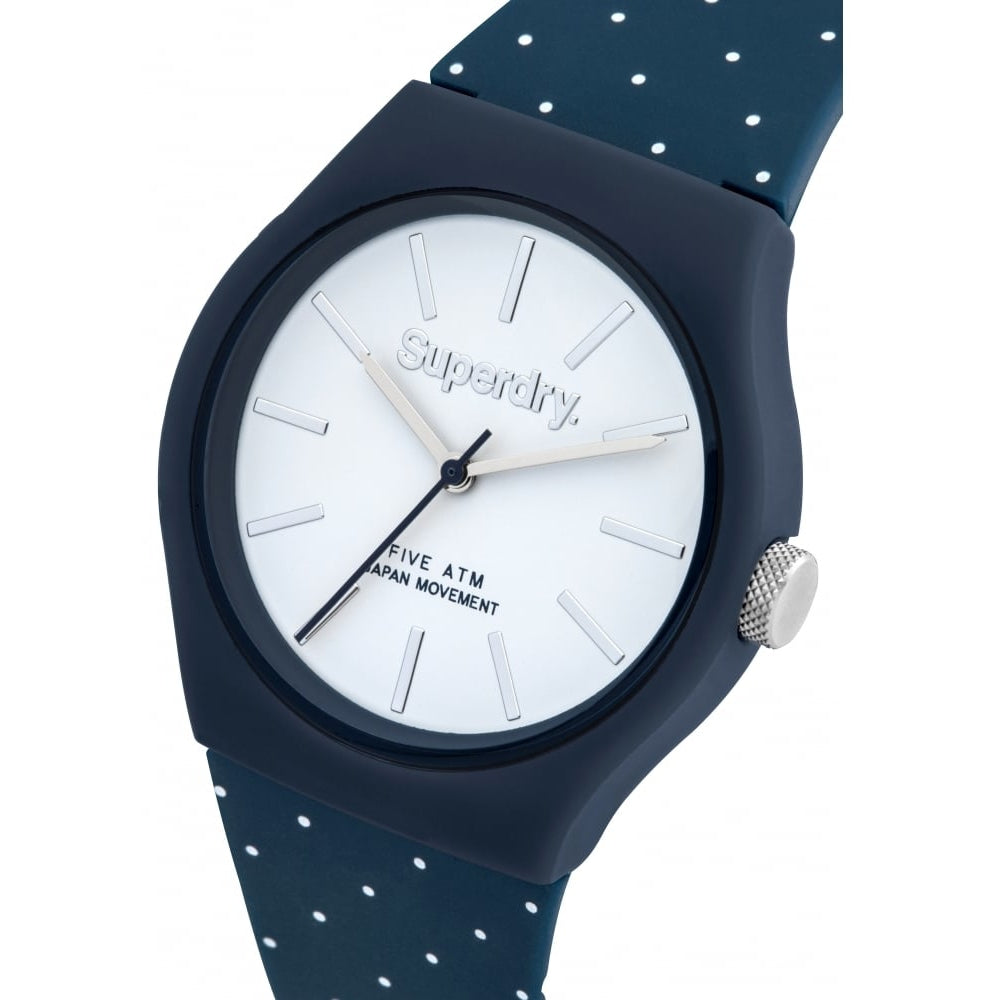 Urban Micro Blue Silicone Strap With Printed Dots & White Dial Watch