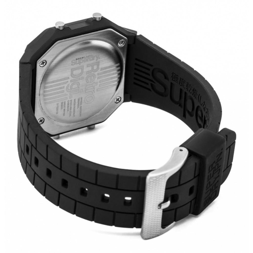 Retro Digi Black Silicone Strap Watch With Digital Display Dial