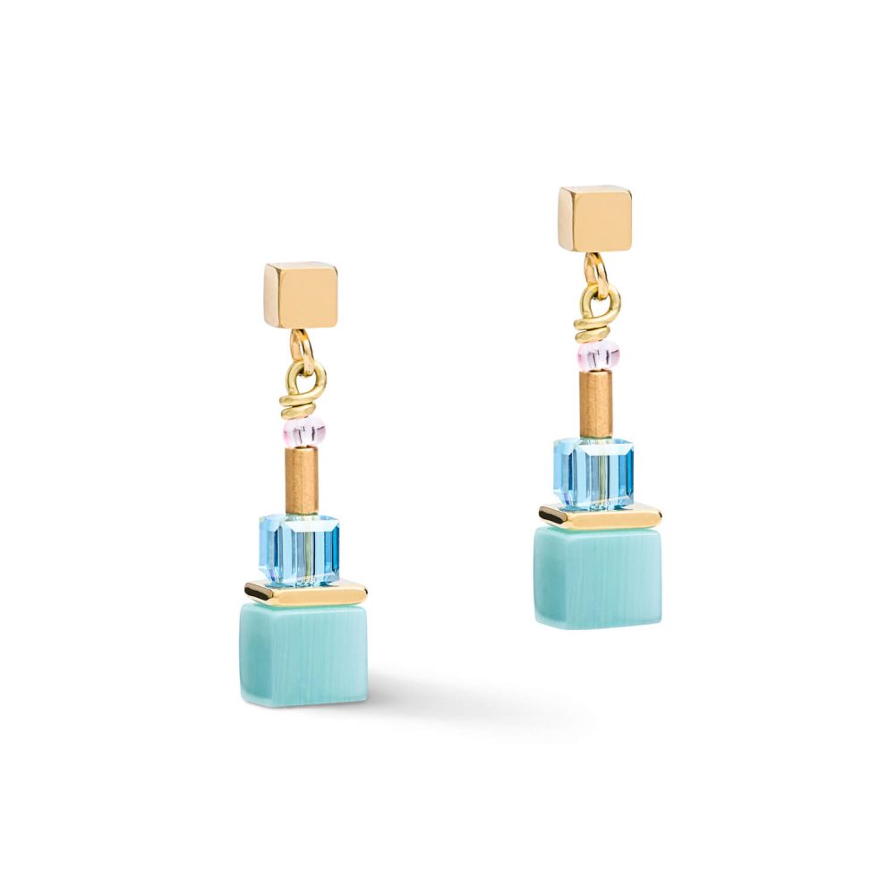Multicolour Rainbow-Gold Geo Cube Earrings With Stickpin