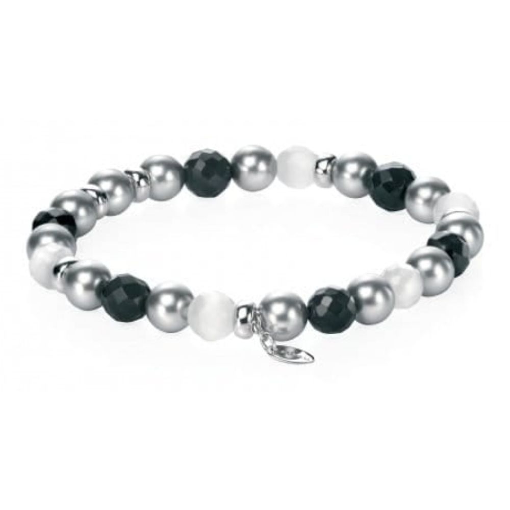 Ladies Black Silver & White Pearl Bracelet