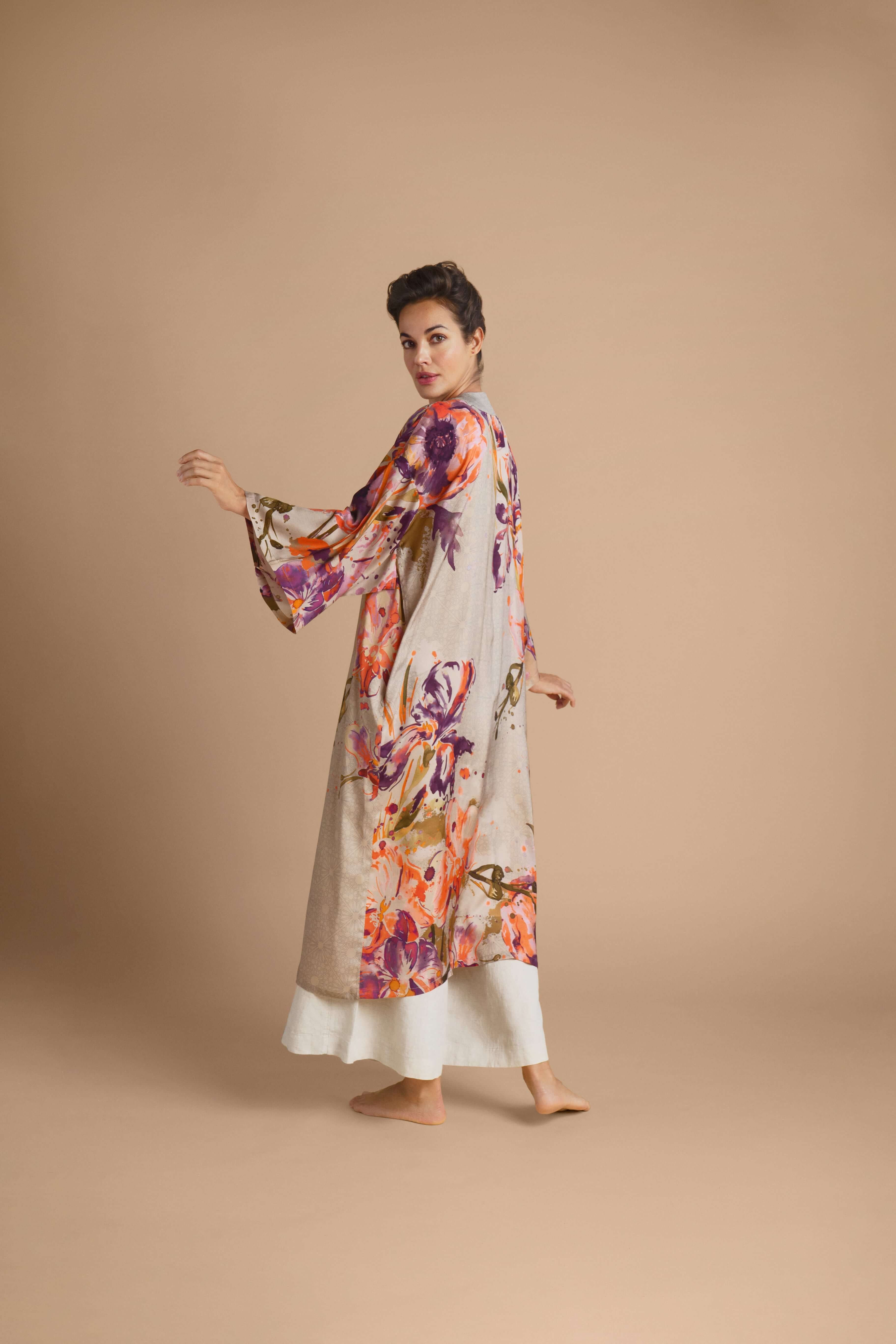 Orchid & Iris Kimono Gown - Coconut