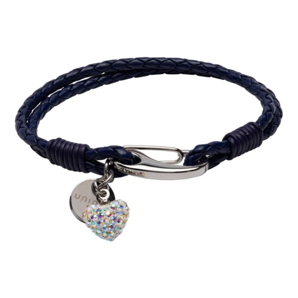 Violet Leather Bracelet with Steel Shrimp Clasp - Abalone Crystal