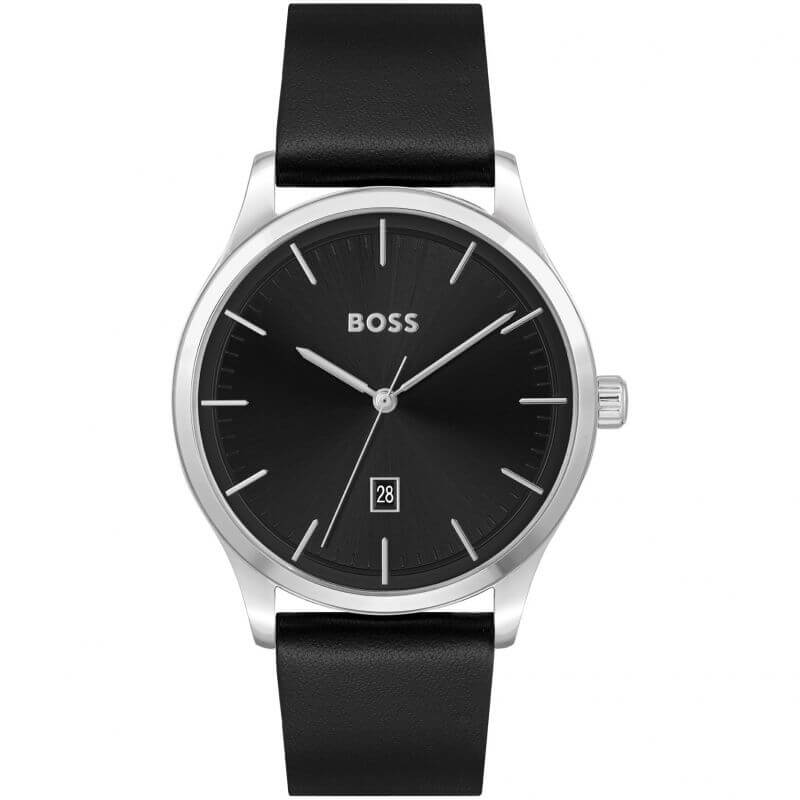 Reason Black Dial SS Case Black Leather Strap Watch