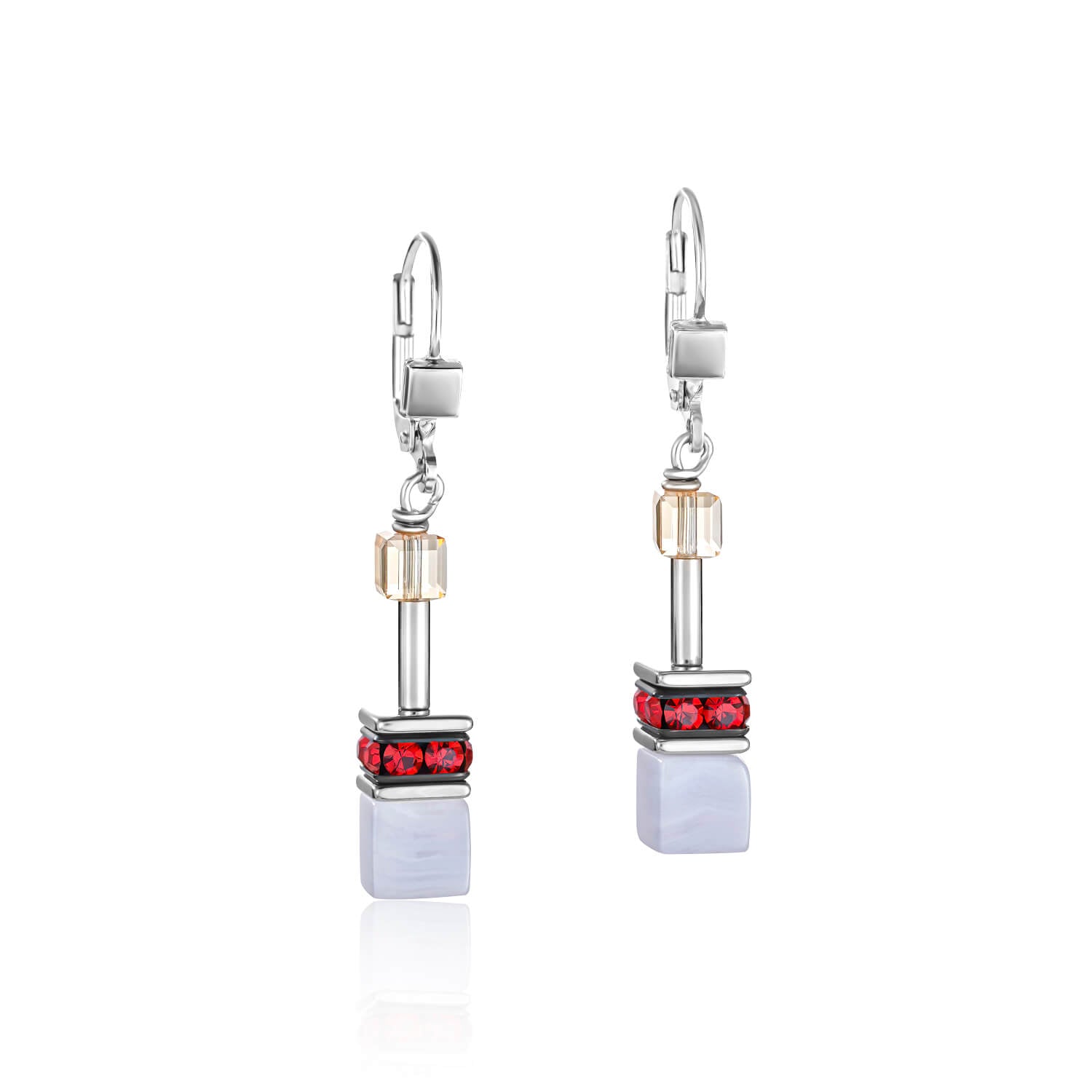 Geo Cube Swarovski Crystals & Gemstones Blue-Red Pierced Earrings