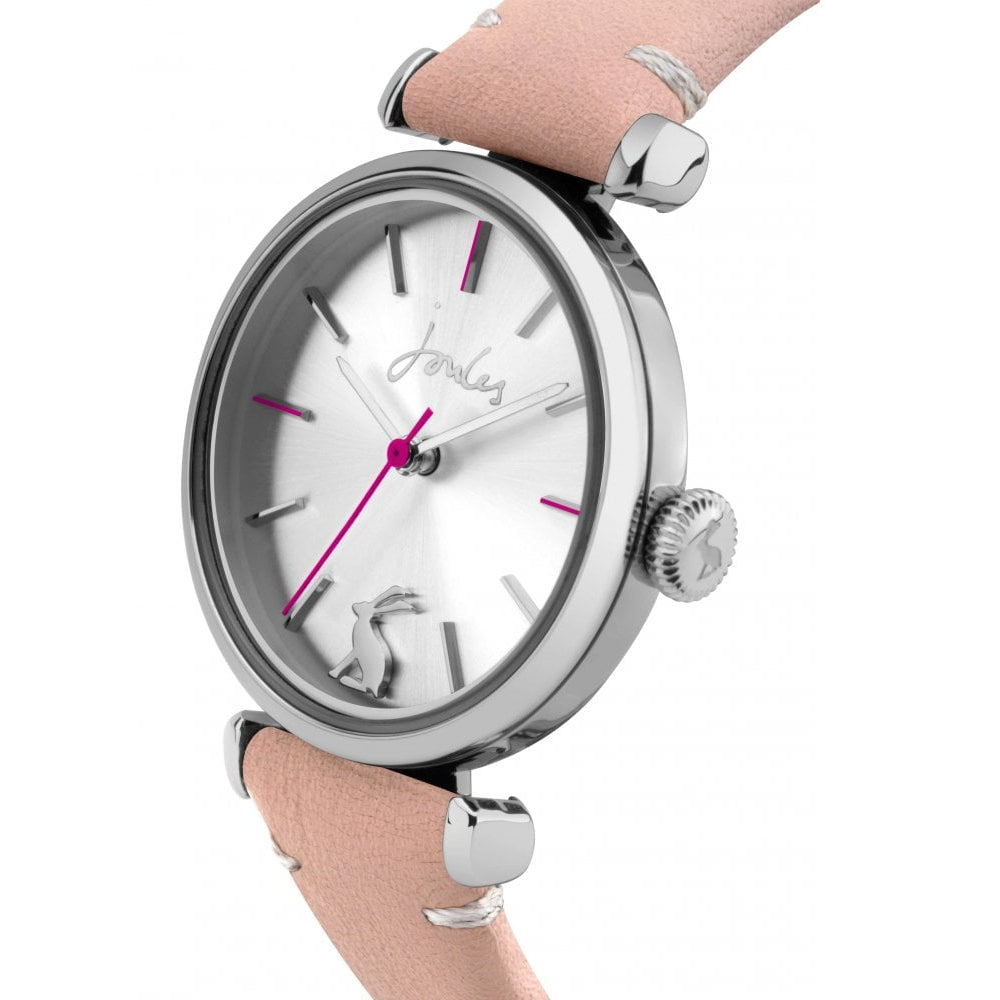 Pink Leather Strap Sliver Sunray Dial Ladies Watch