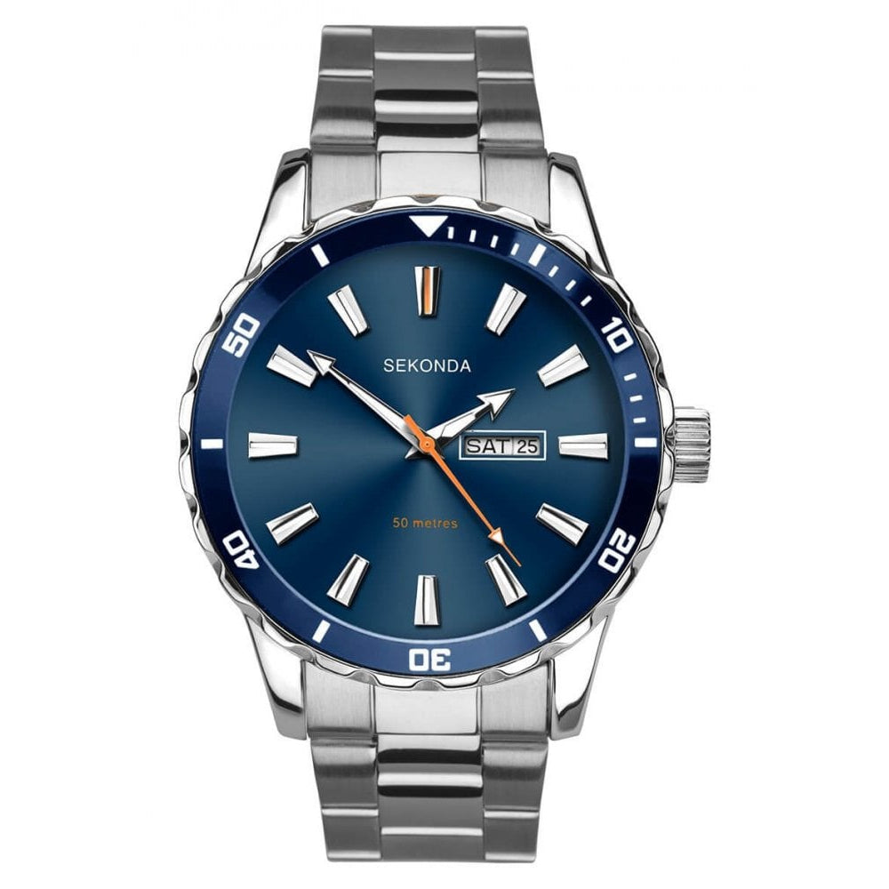 Stainless Steel Case, Blue Sunray Dial With Day-Date Window & Bracelet Strap Gents Watch