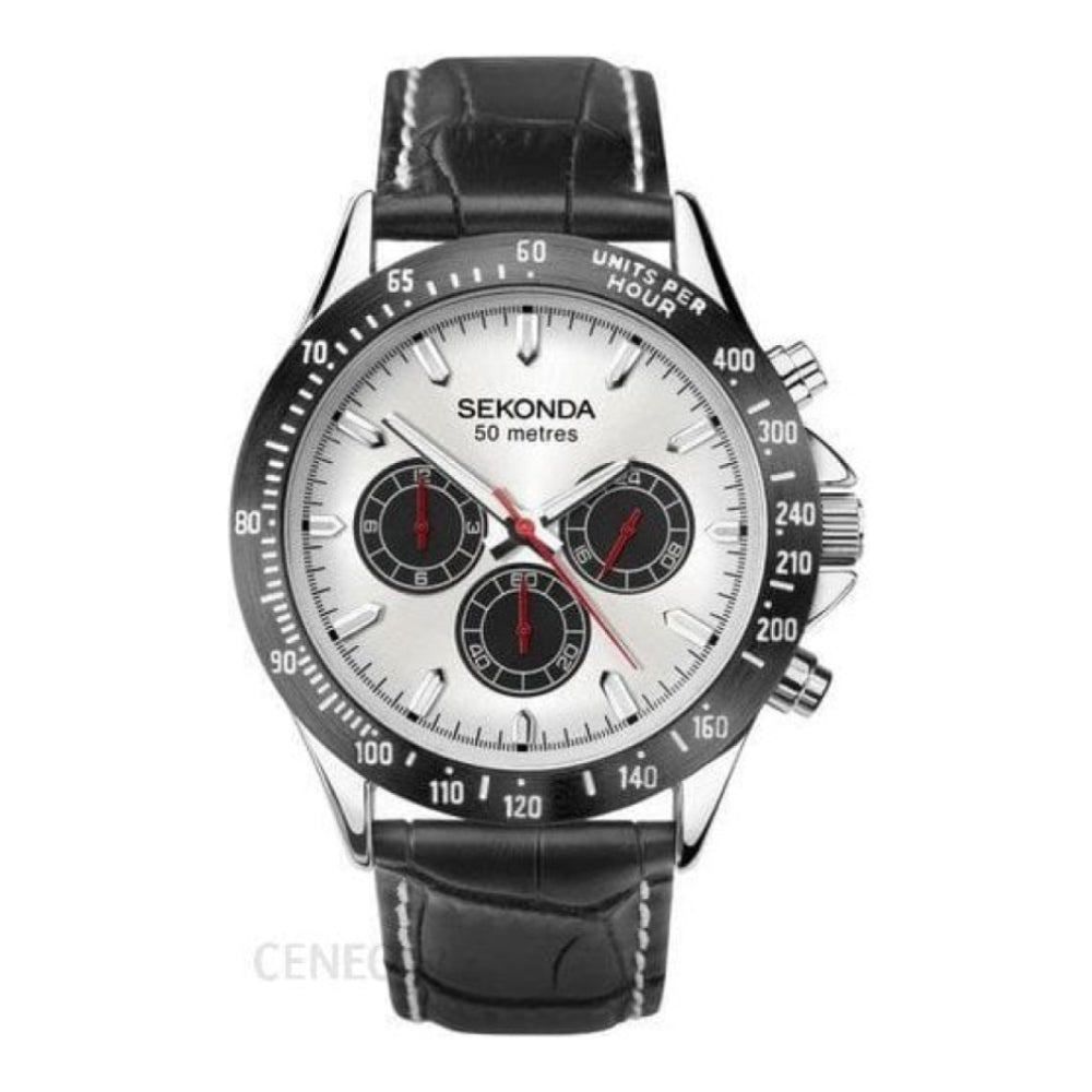 Black Case With Dual Time Dial & Black Leather Strap Gents Watch