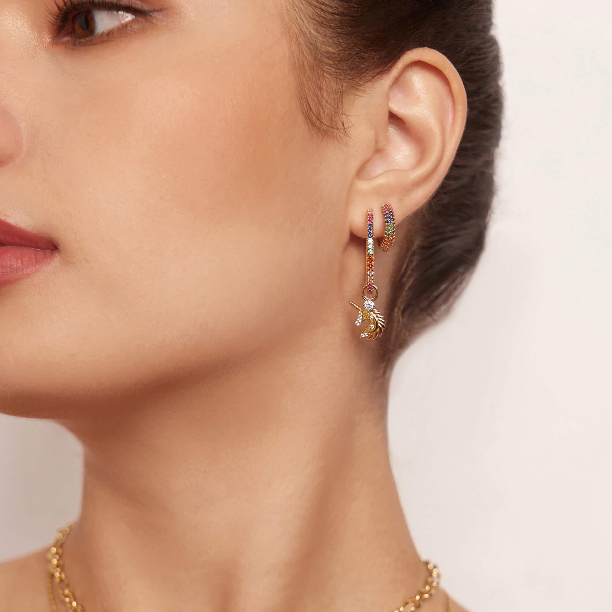 Gold Rainbow Pave Hoop Earrings