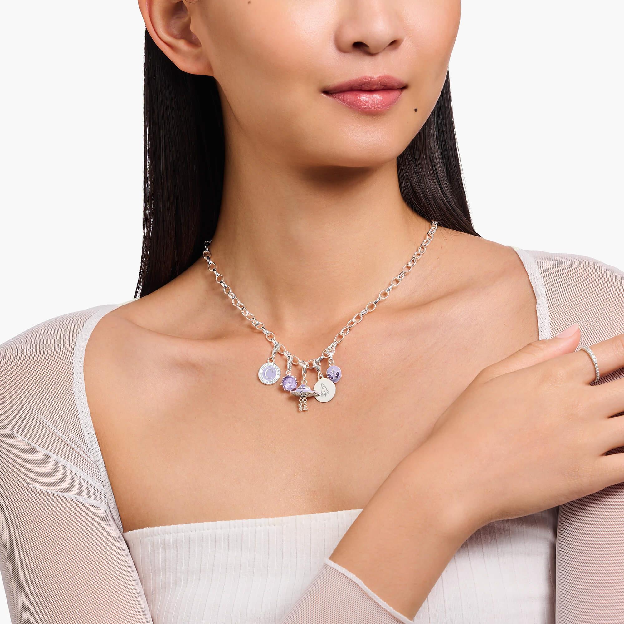 Member Charm Wide Anchor Link Necklace With White Charmista Disc