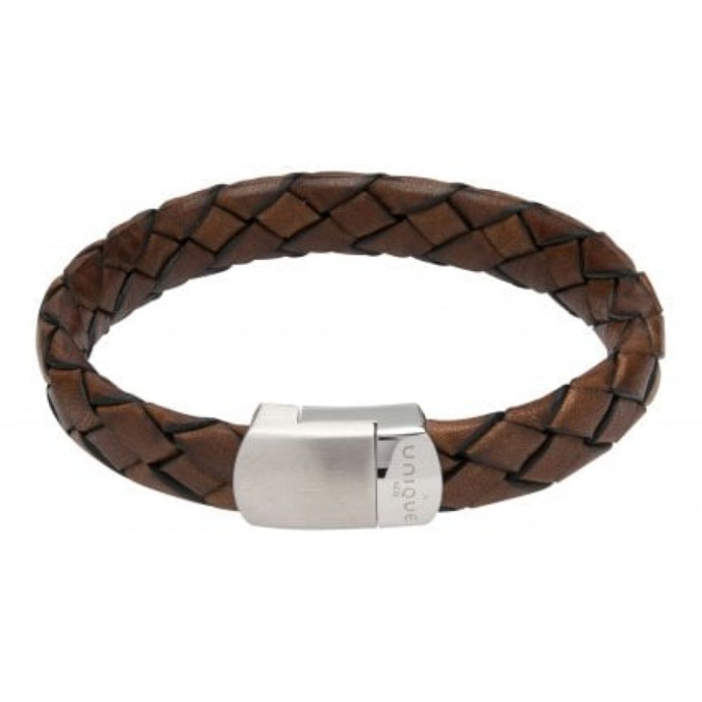 Anti.Dark Brown Leather Bracelet With Matte & Polished Steel Clasp