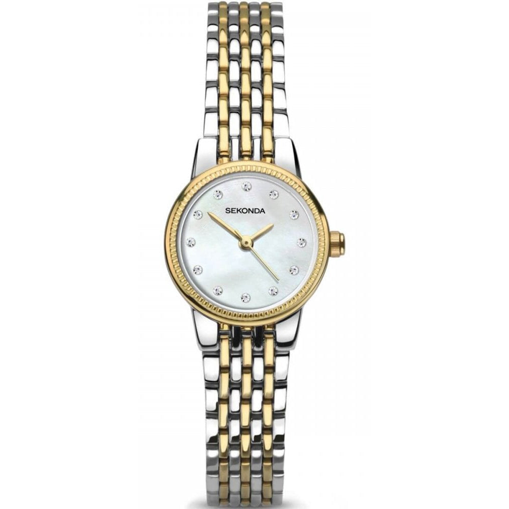 Two Tone Bracelet Strap & Gold Tone Case With MOP Dial Ladies Watch