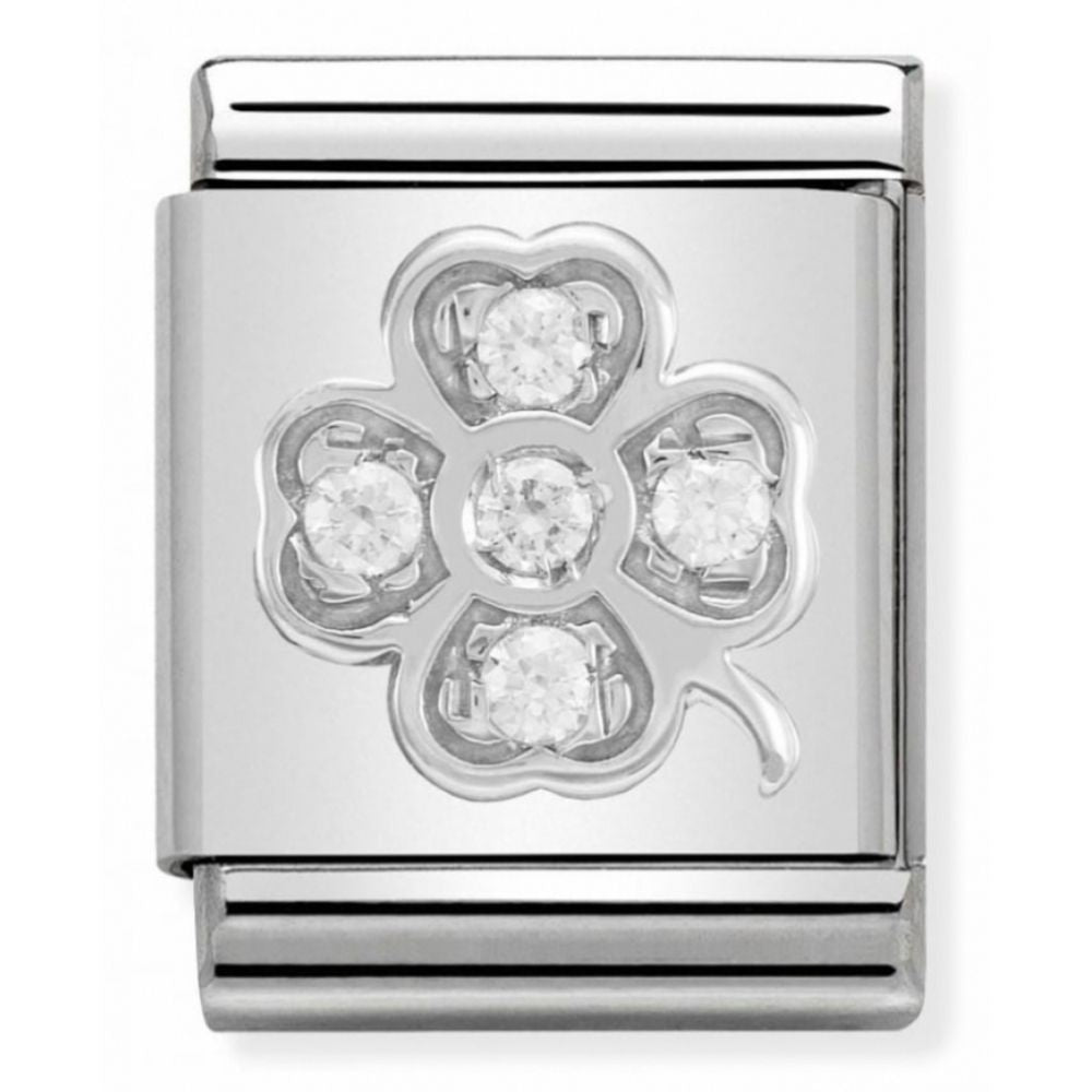 Composable Big Stainless Steel, Sterling Silver & Cubic Zirconia Four-leaf Clover Charm