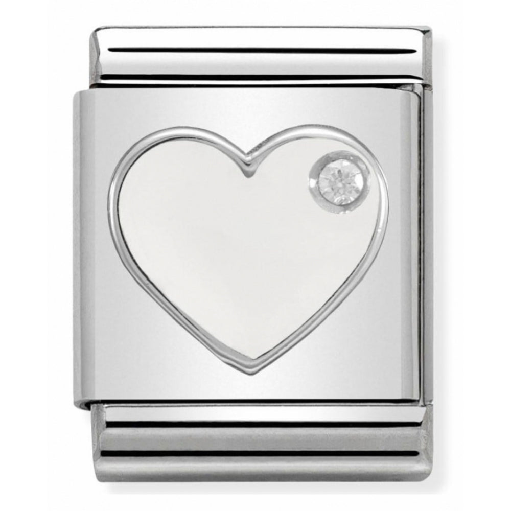 Composable Big Stainless Steel, Sterling Silver, Enamel & Cubic Zirconia White Heart Symbol Charm