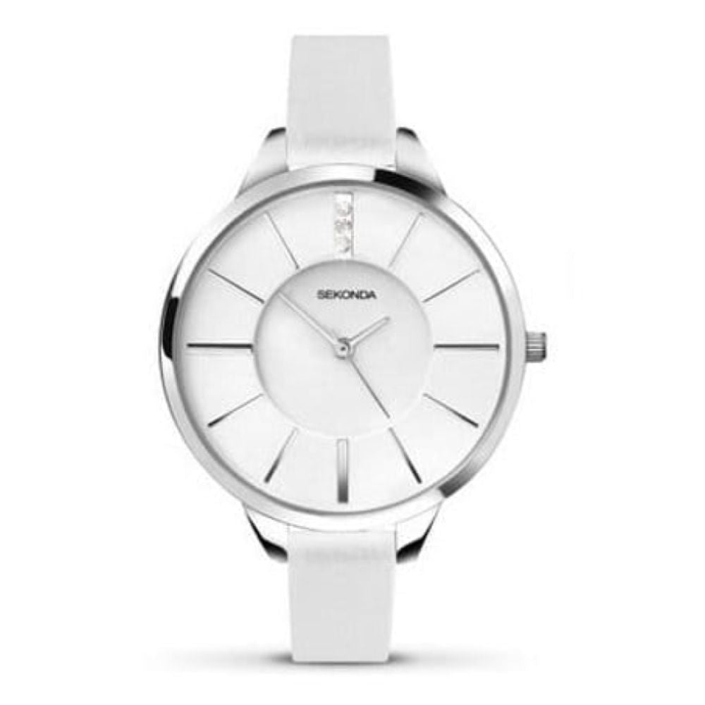White Leather Ladies Strap Watch