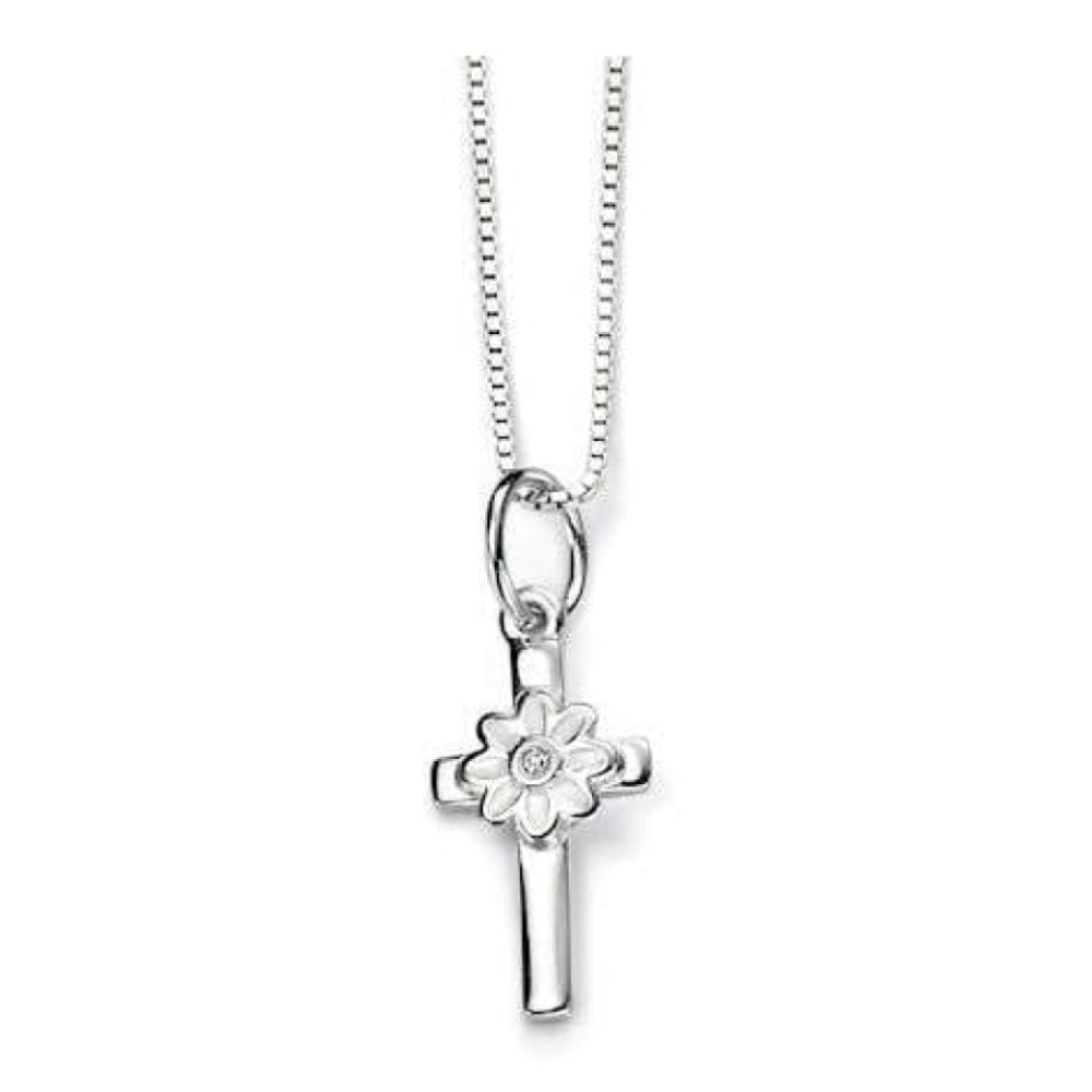 Children's Sterling Silver Cross & Flower Necklace