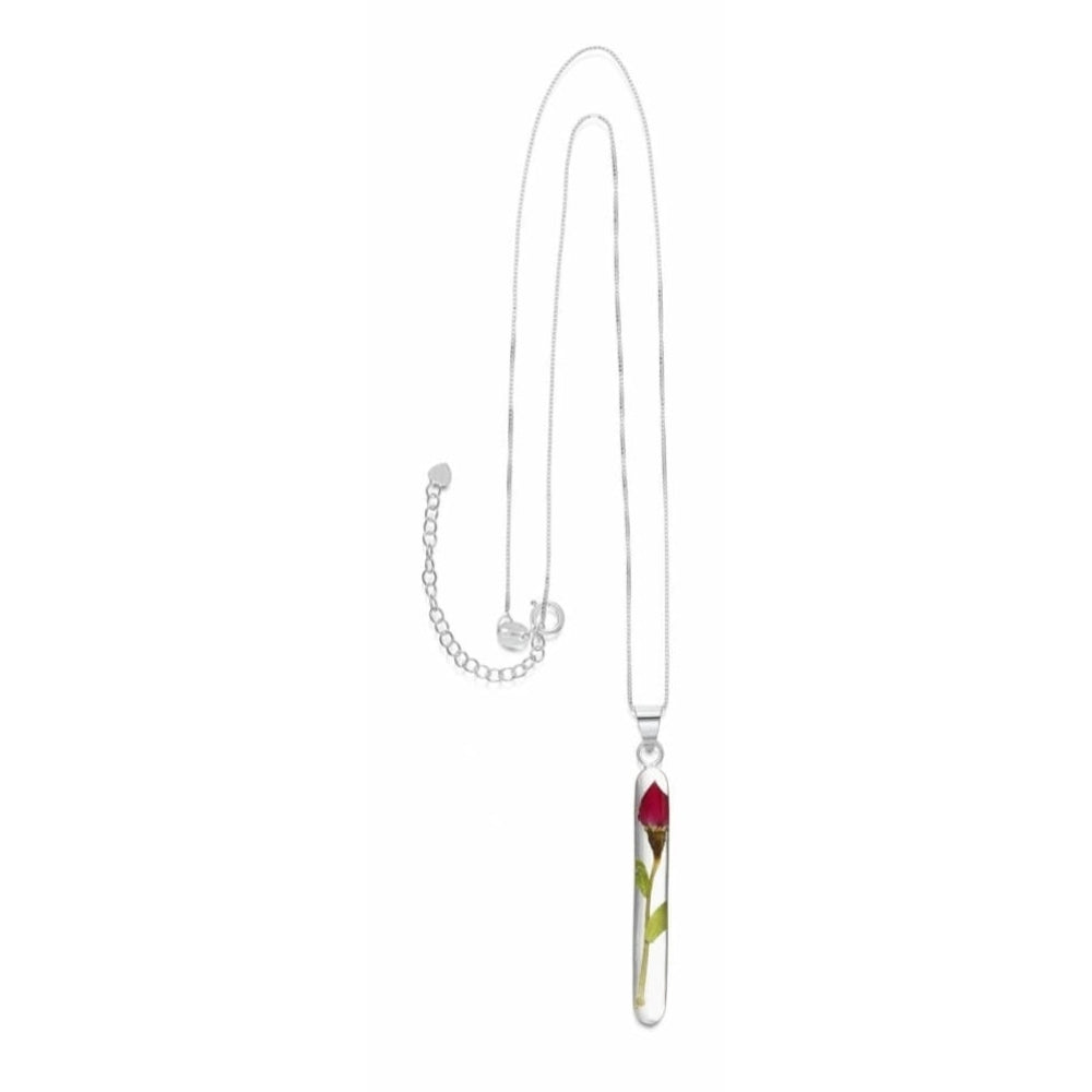 Silver Pendant - Rose bud - Long Stem