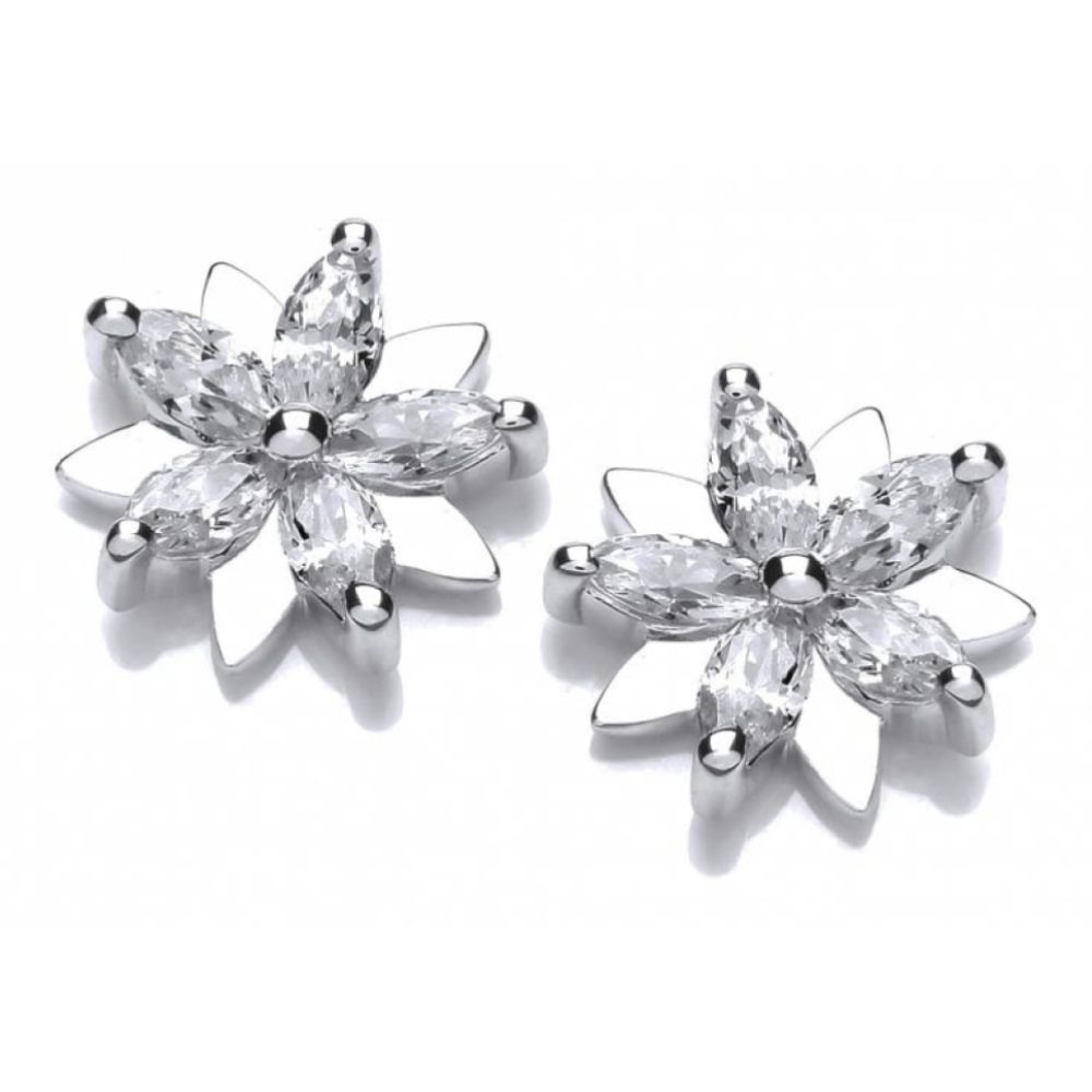 Silver CZ Crysanthemum Earrings