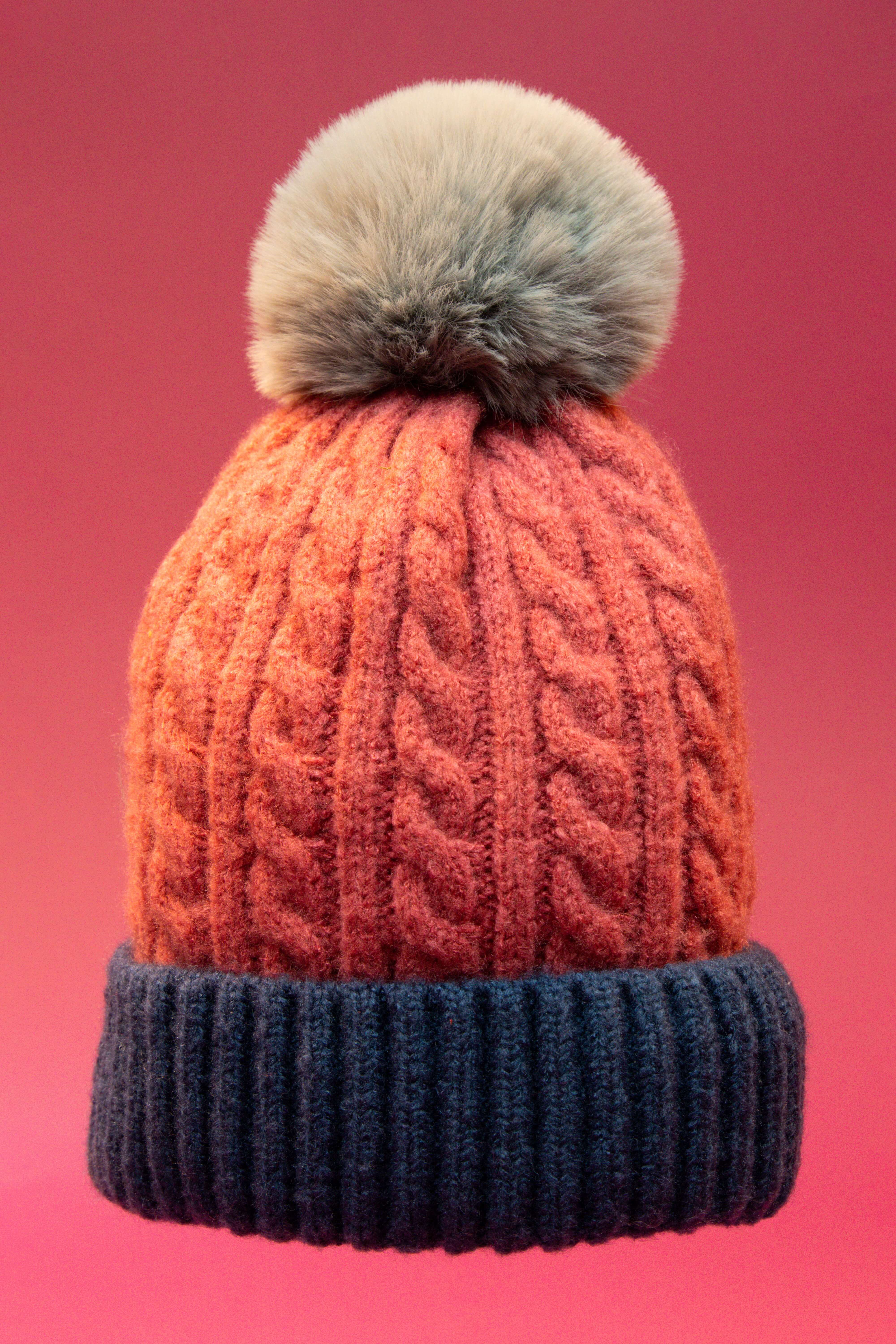 Greta Bobble Hat- Rose/Teal