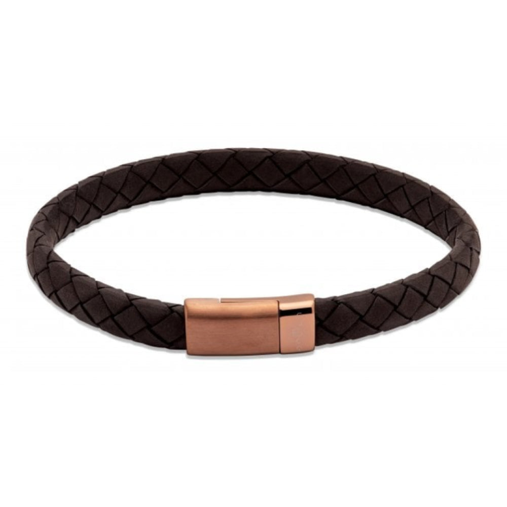 Black Leather Bracelet With Brown IP Plated Magnetic Steel Clasp