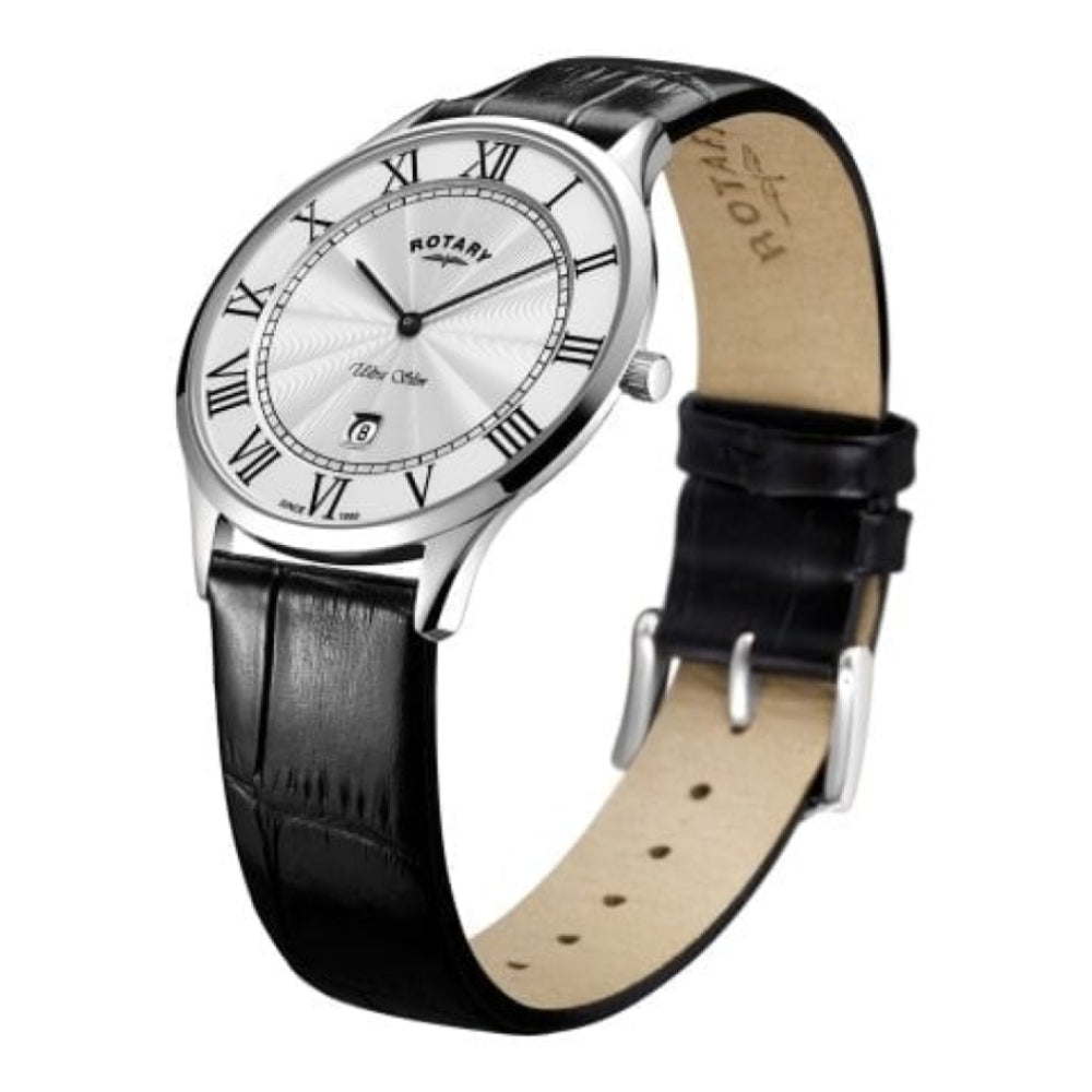 Rotary Ultra Slim White Stainless Steel Watch
