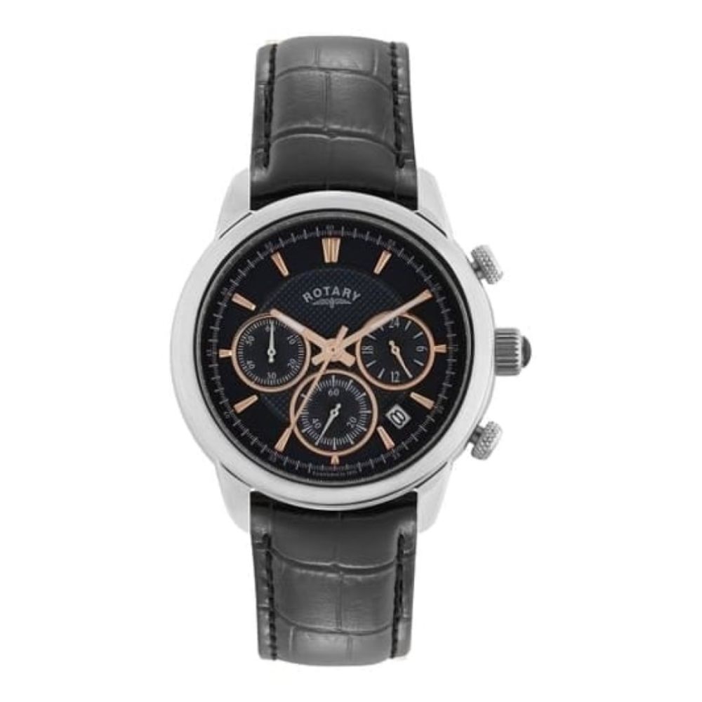 Mens Chrome Chronograph Watch with Black Dial