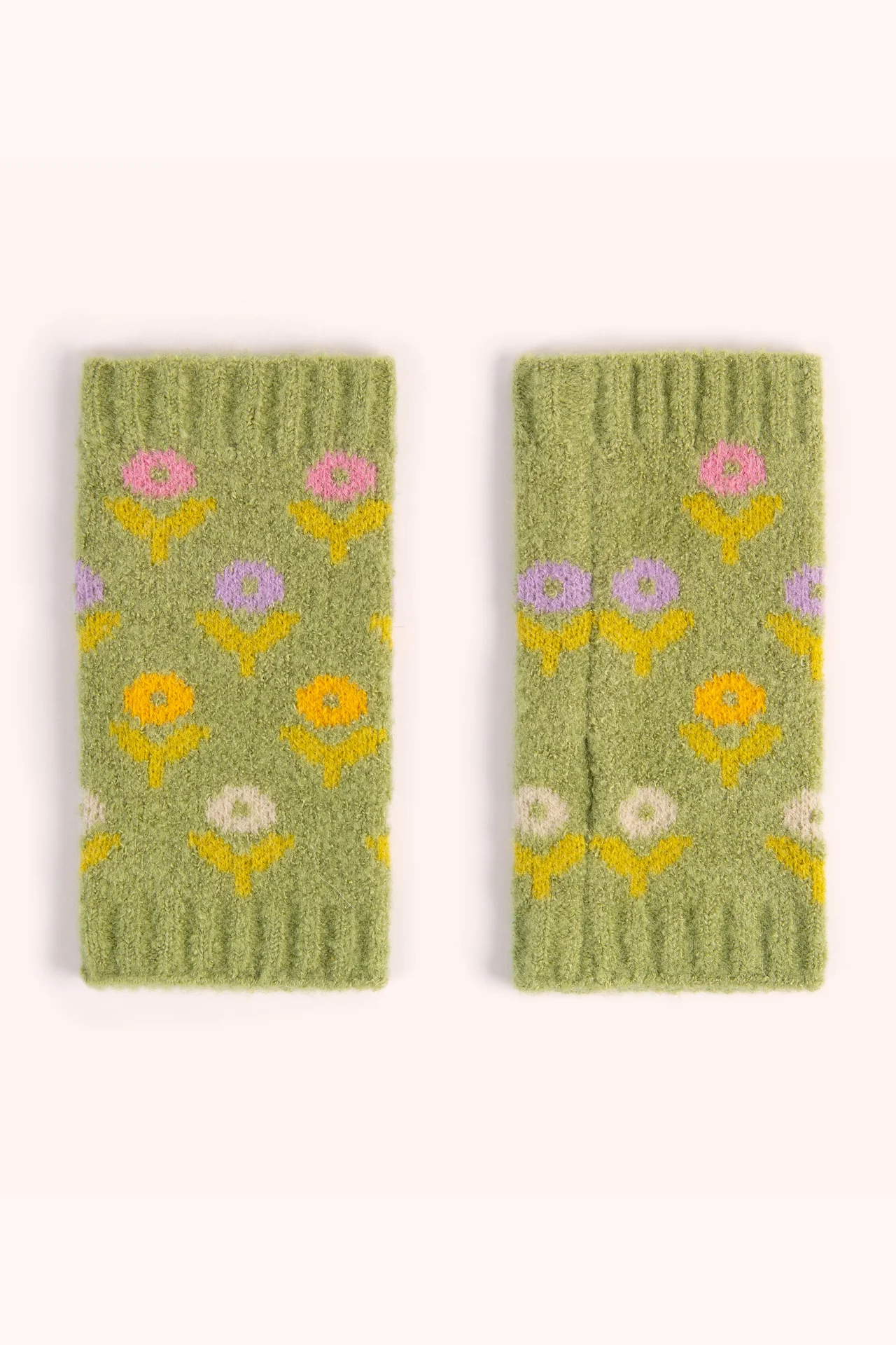 Willow Ditsy Flower Wrist Warmers In Sage