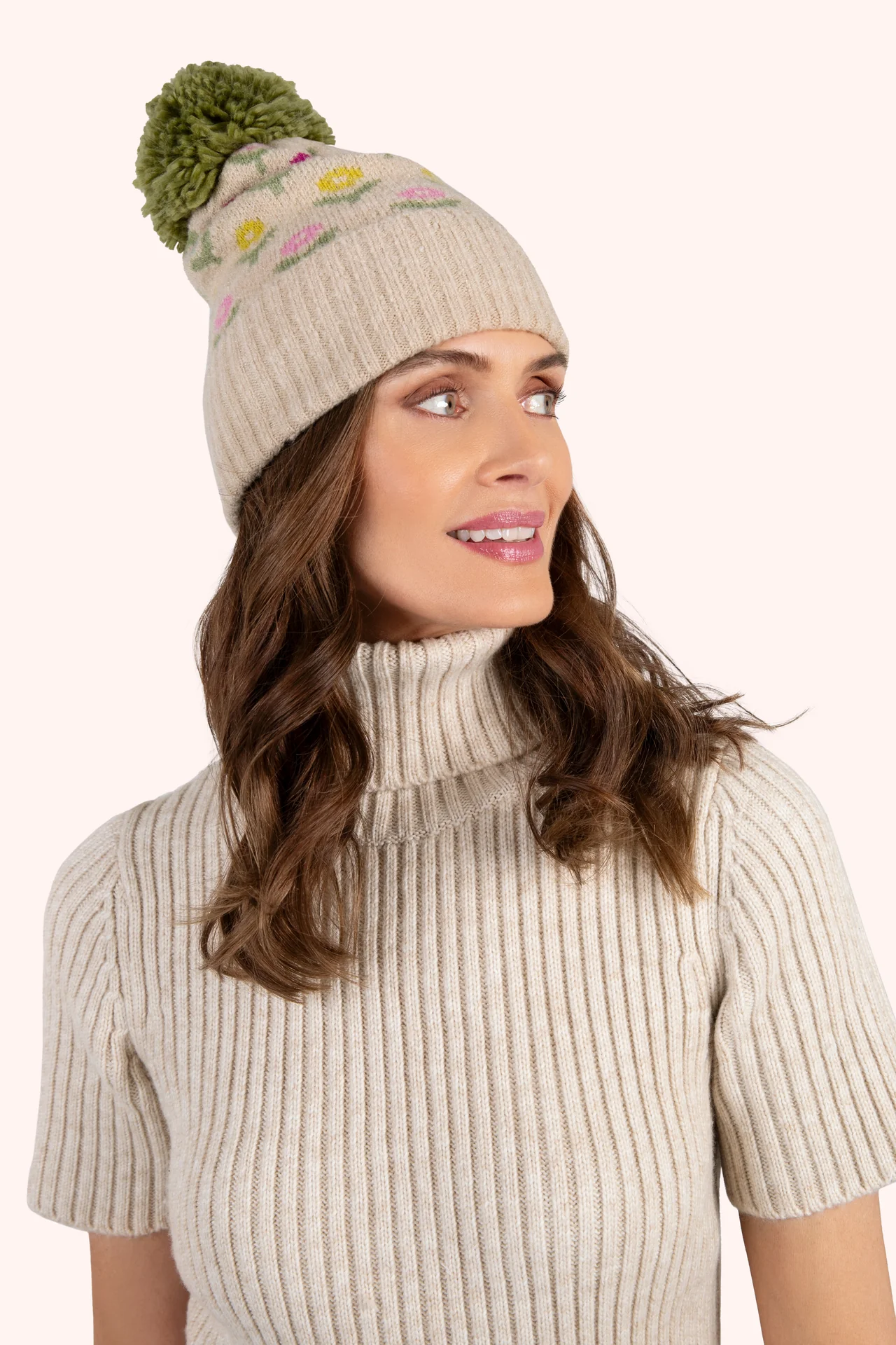 Willow Ditsy Flower Pompom Hat In Cream
