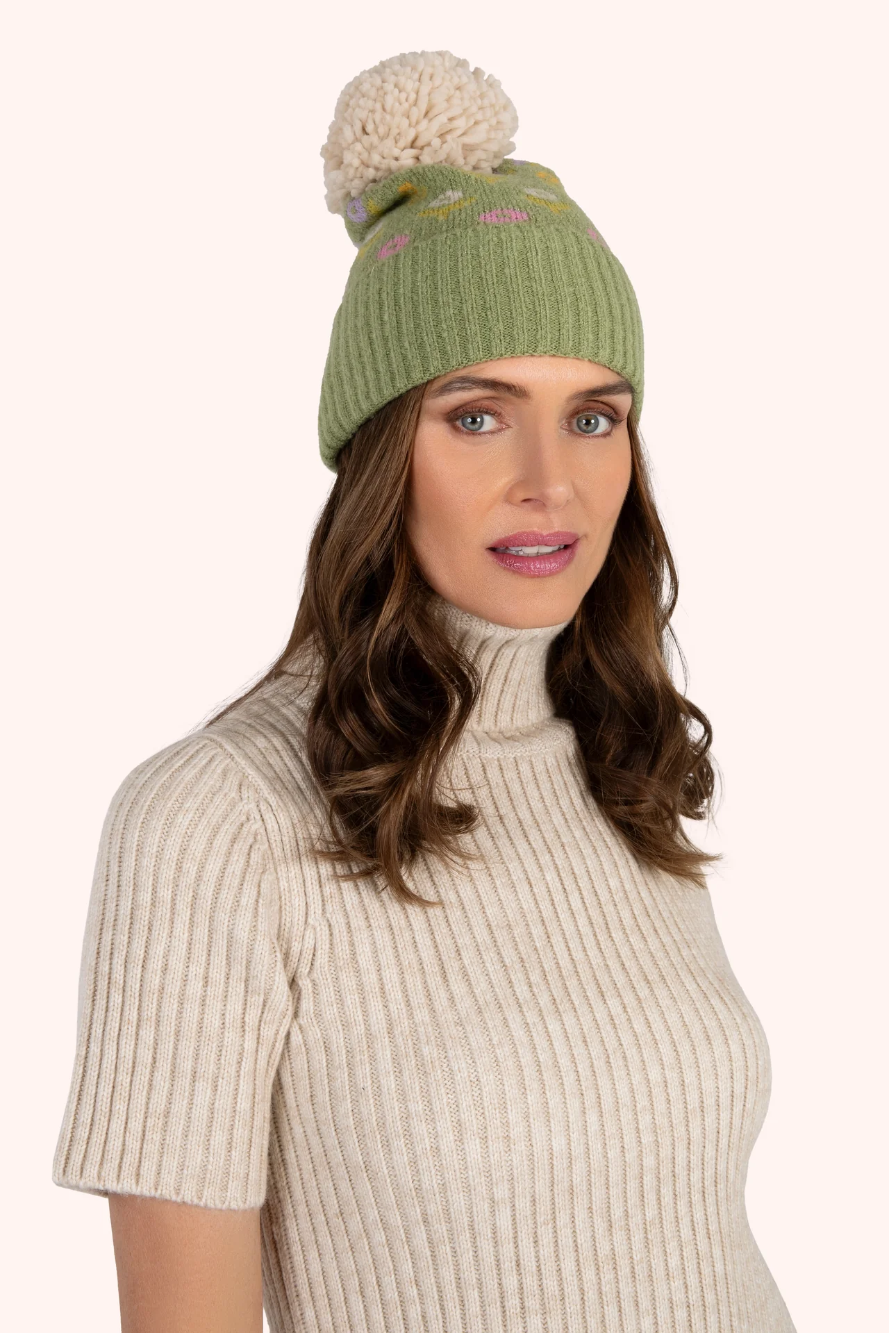 Willow Ditsy Flower Pompom Hat In Sage