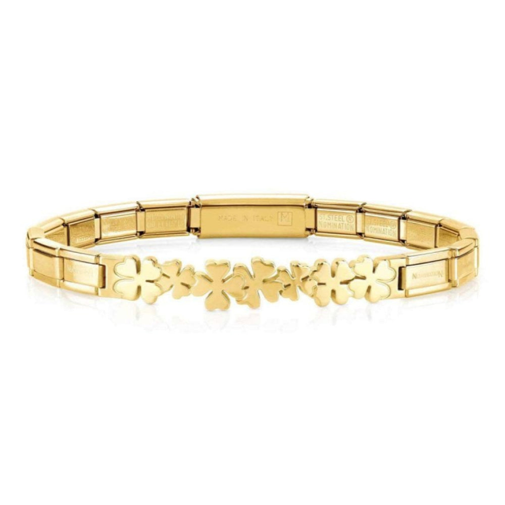 Trendsetter Bracelets In Stainless Steel With Wefts (007_Clovers Yellow Gold Finish)