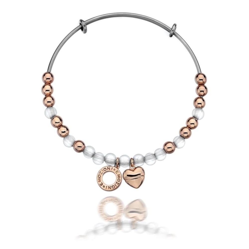 Emozioni Rose Gold Plate Bangle - White - Large