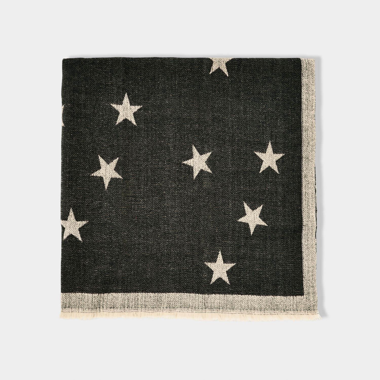 Star Printed Blanket Scarf in Black