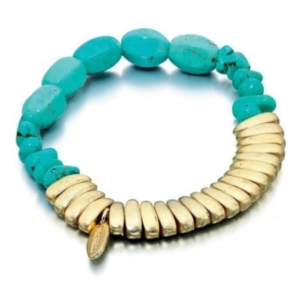 Ladies Gold & Turquoise Beaded Elasticated Bracelet