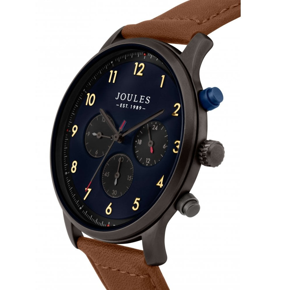 Tan Leather Strap Blue Multi Dial Gents Watch