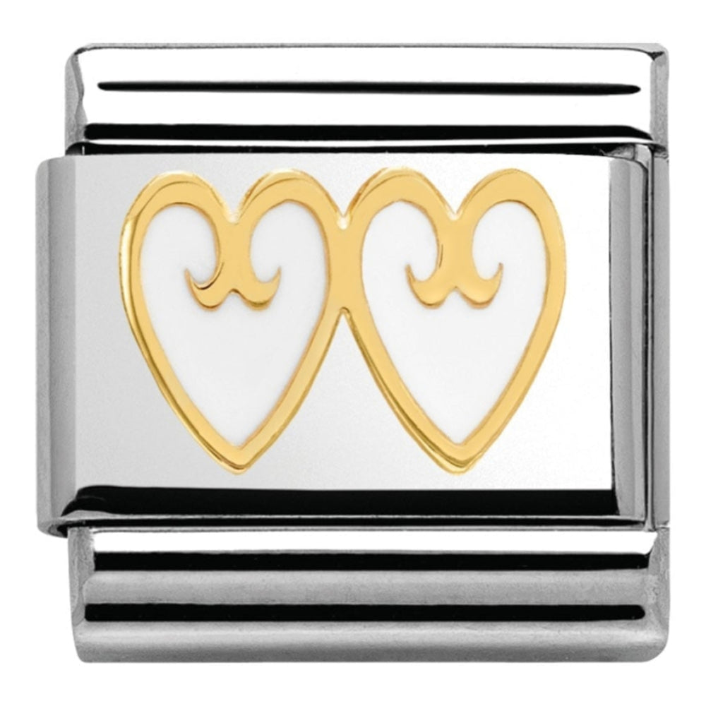 Classic White Enamel Double Heart Link