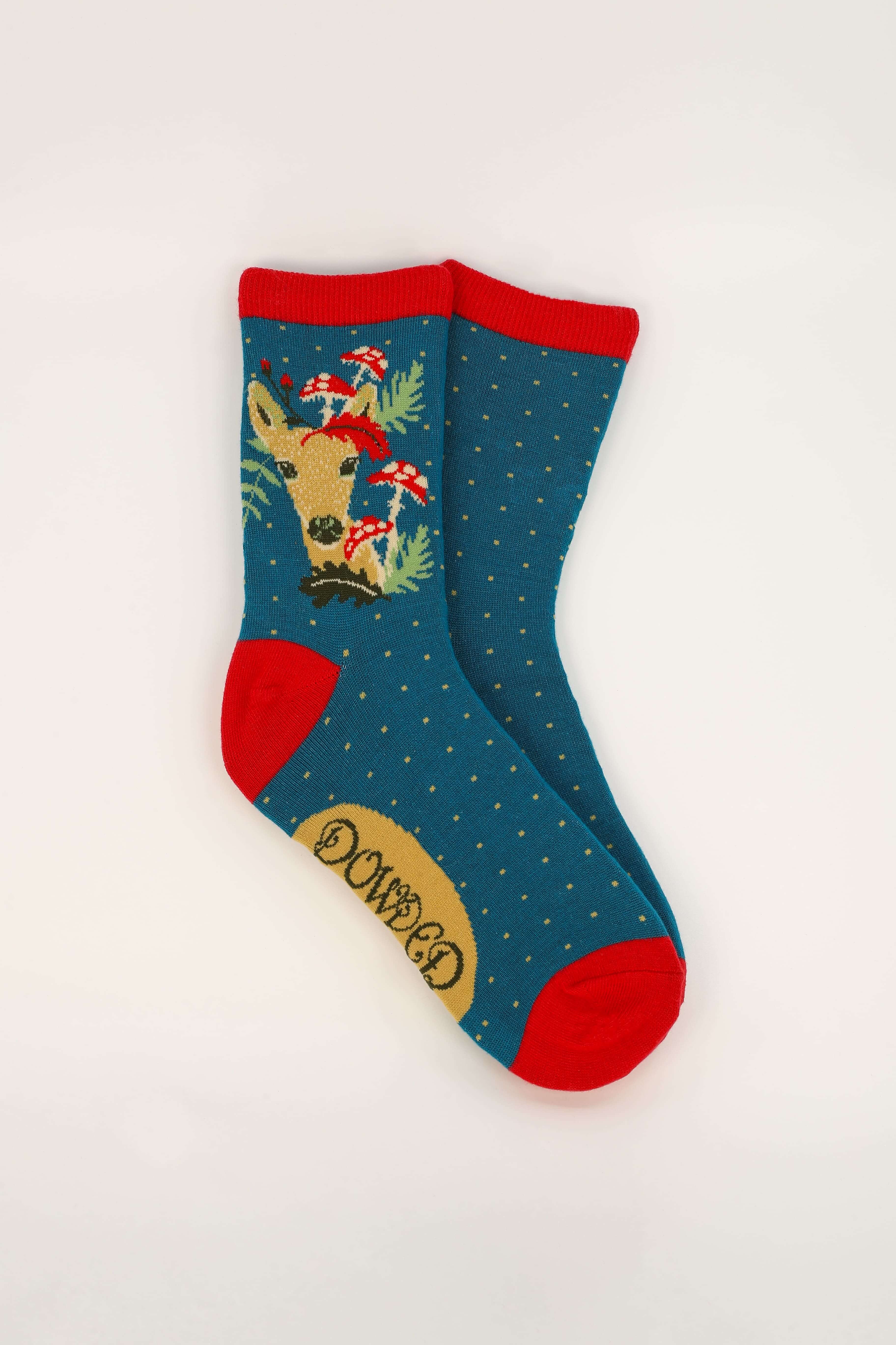 Doe With Toadstools Ankle Socks - Teal