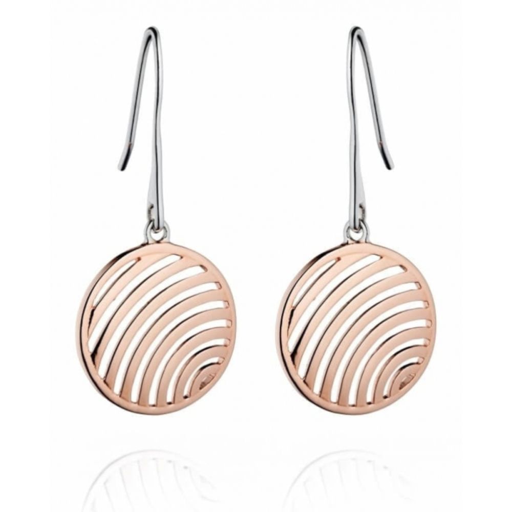 Rose Gold Plated Cut Out Wire Medal Drop Earrings
