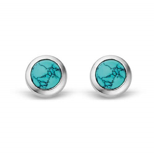 Turquoise Silver Round Stud Earrings